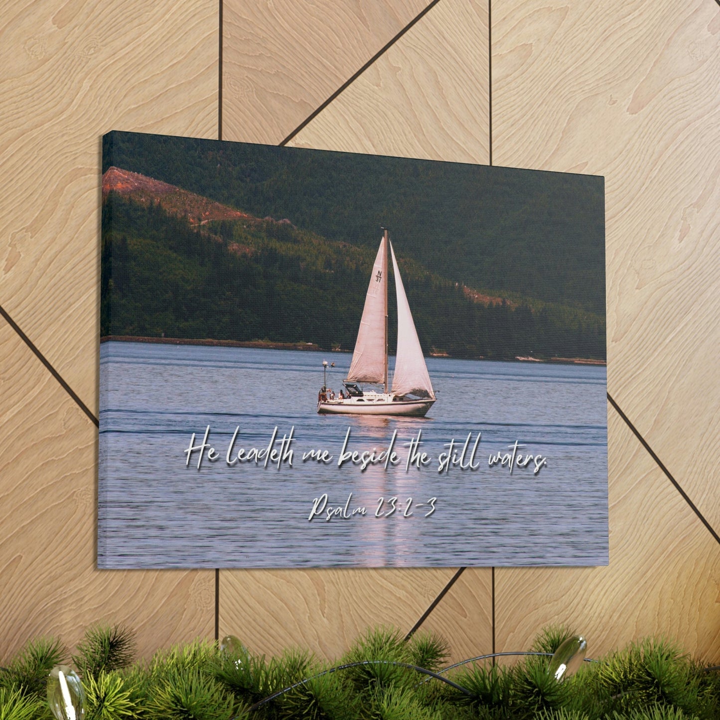Scripture Walls He Leadeth Me Psalm 23:2 Bible Verse Canvas Christian Wall Art Ready to Hang Unframed-Express Your Love Gifts