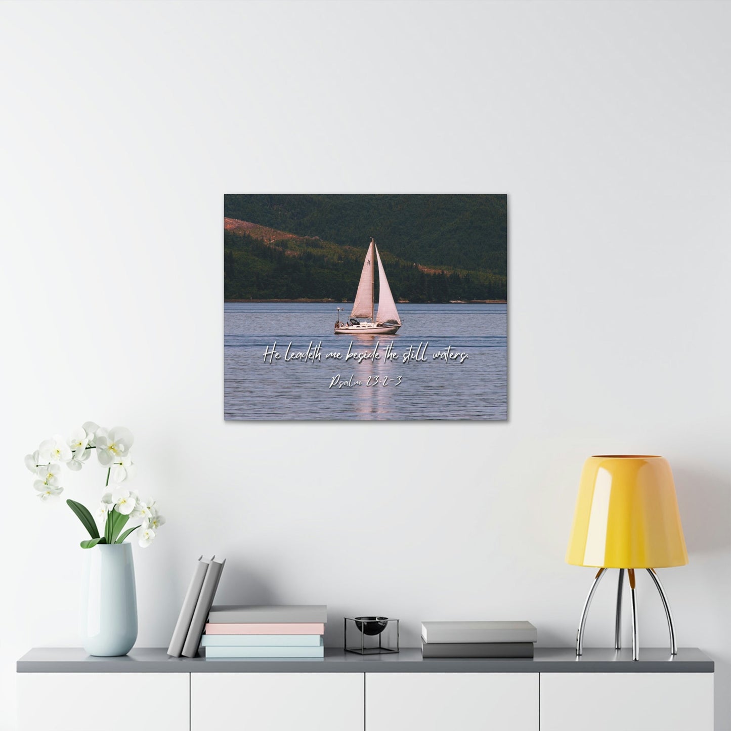 Scripture Walls He Leadeth Me Psalm 23:2 Bible Verse Canvas Christian Wall Art Ready to Hang Unframed-Express Your Love Gifts