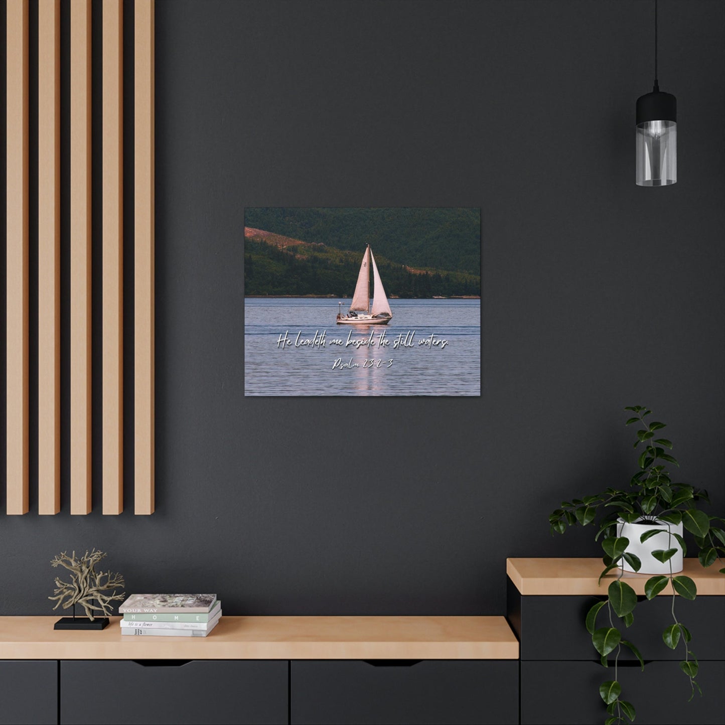 Scripture Walls He Leadeth Me Psalm 23:2 Bible Verse Canvas Christian Wall Art Ready to Hang Unframed-Express Your Love Gifts
