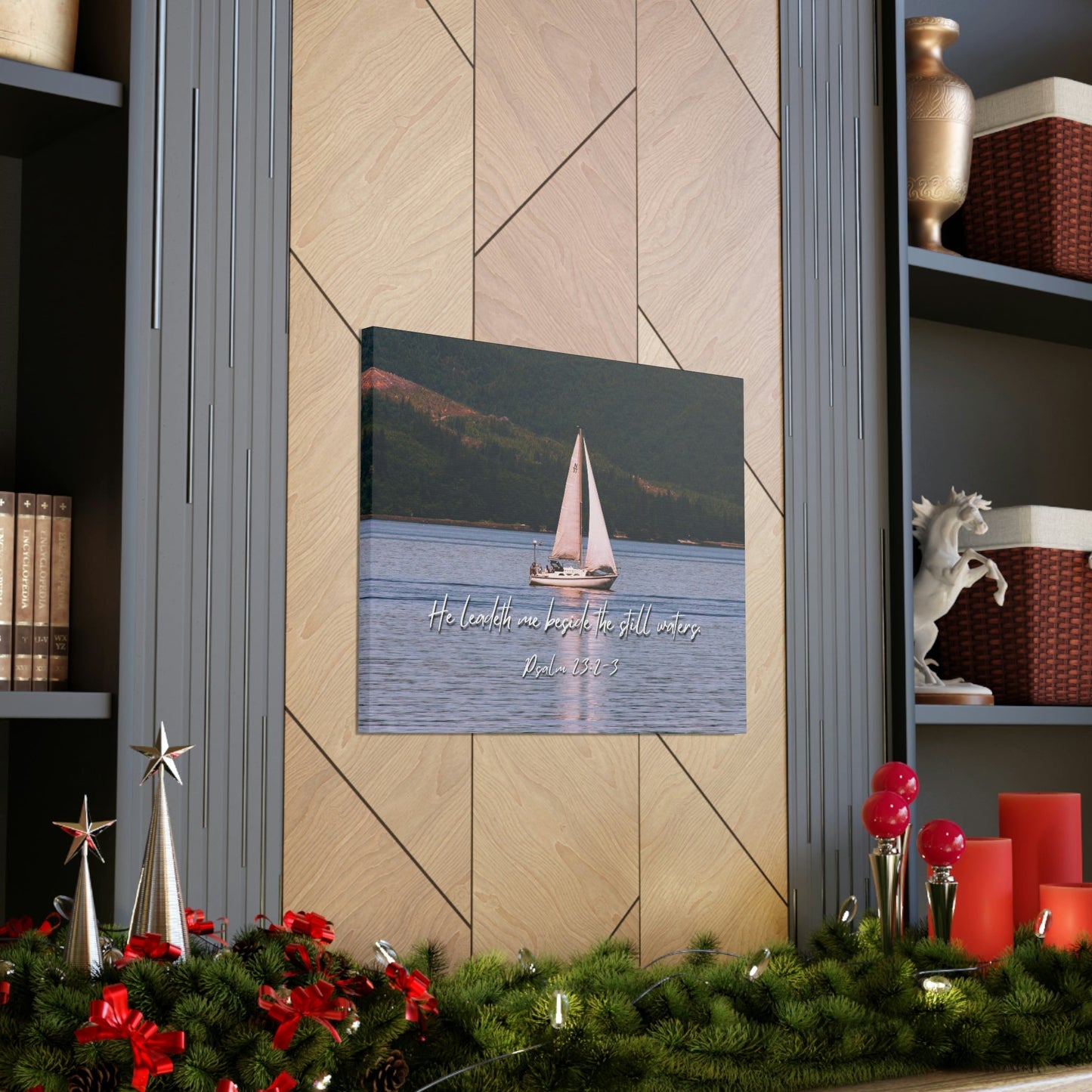 Scripture Walls He Leadeth Me Psalm 23:2 Bible Verse Canvas Christian Wall Art Ready to Hang Unframed-Express Your Love Gifts