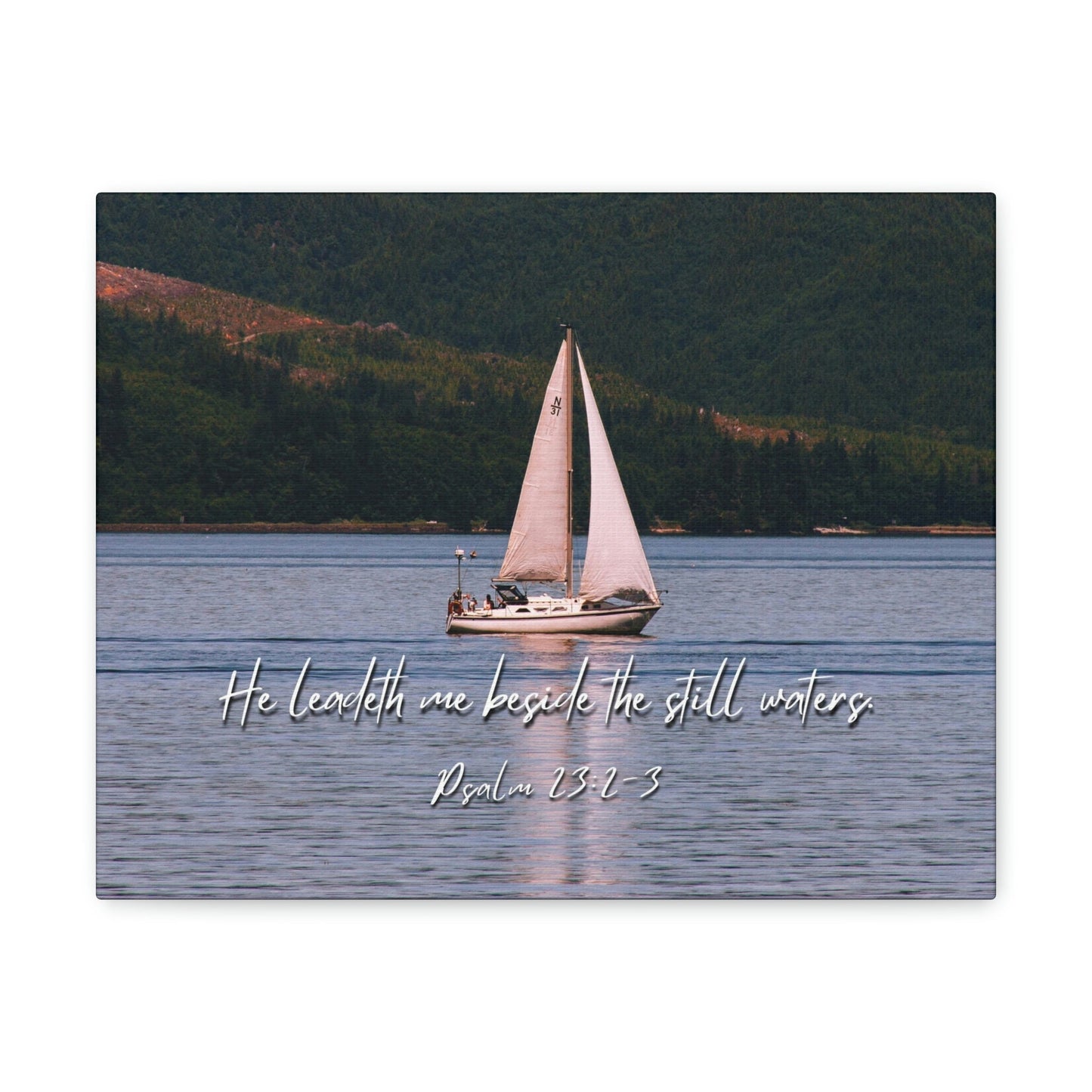 Scripture Walls He Leadeth Me Psalm 23:2 Bible Verse Canvas Christian Wall Art Ready to Hang Unframed-Express Your Love Gifts