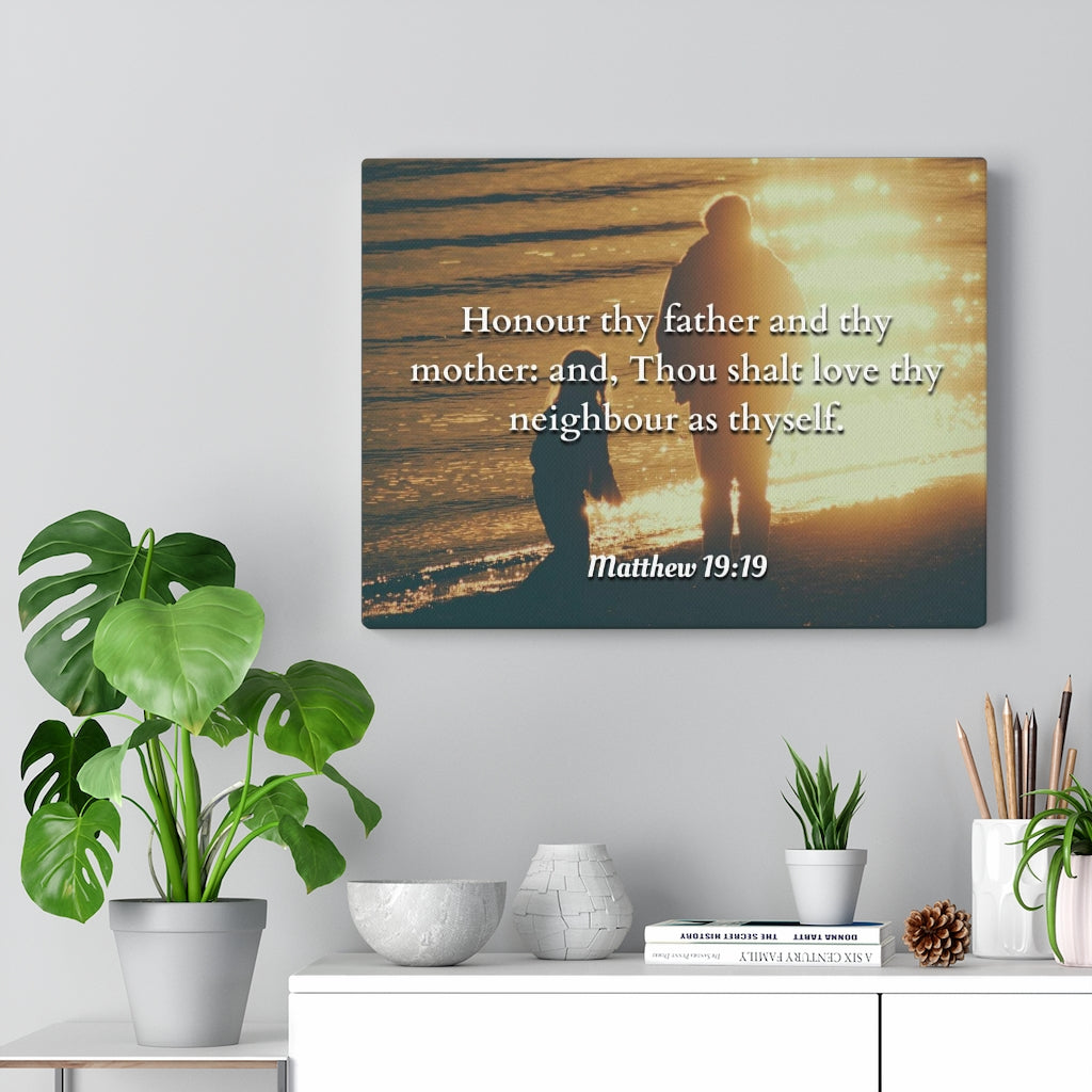 Honour Matthew 19:19 Bible Verse Canvas Christian Wall Art Ready to Hang Unframed-Express Your Love Gifts