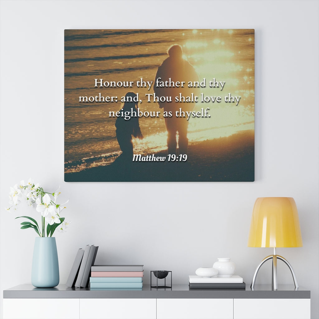 Honour Matthew 19:19 Bible Verse Canvas Christian Wall Art Ready to Hang Unframed-Express Your Love Gifts