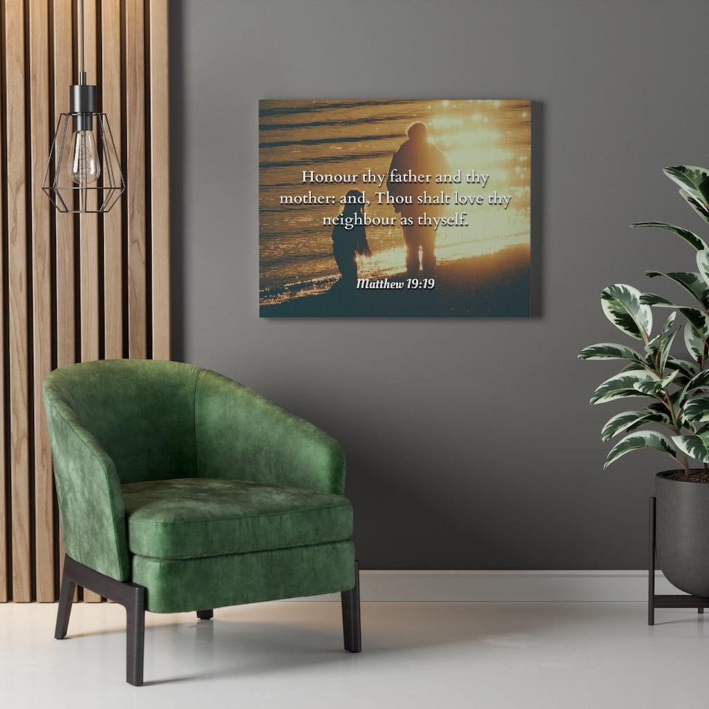 Honour Matthew 19:19 Bible Verse Canvas Christian Wall Art Ready to Hang Unframed-Express Your Love Gifts