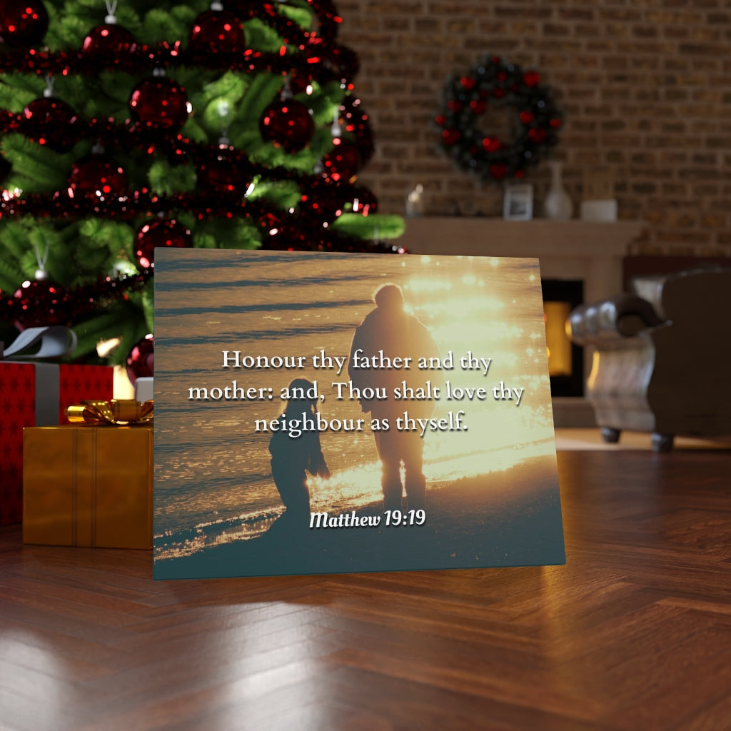Honour Matthew 19:19 Bible Verse Canvas Christian Wall Art Ready to Hang Unframed-Express Your Love Gifts