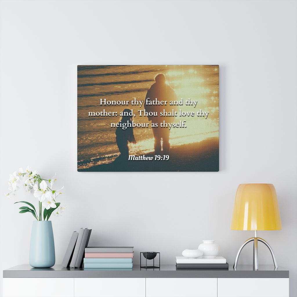 Honour Matthew 19:19 Bible Verse Canvas Christian Wall Art Ready to Hang Unframed-Express Your Love Gifts