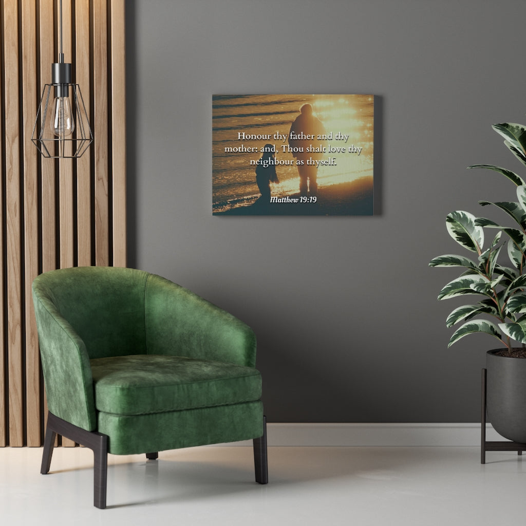 Honour Matthew 19:19 Bible Verse Canvas Christian Wall Art Ready to Hang Unframed-Express Your Love Gifts