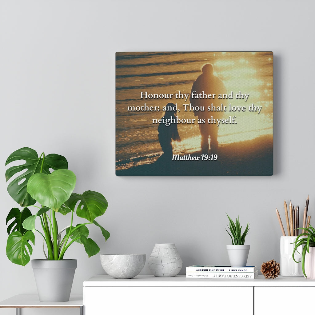 Honour Matthew 19:19 Bible Verse Canvas Christian Wall Art Ready to Hang Unframed-Express Your Love Gifts
