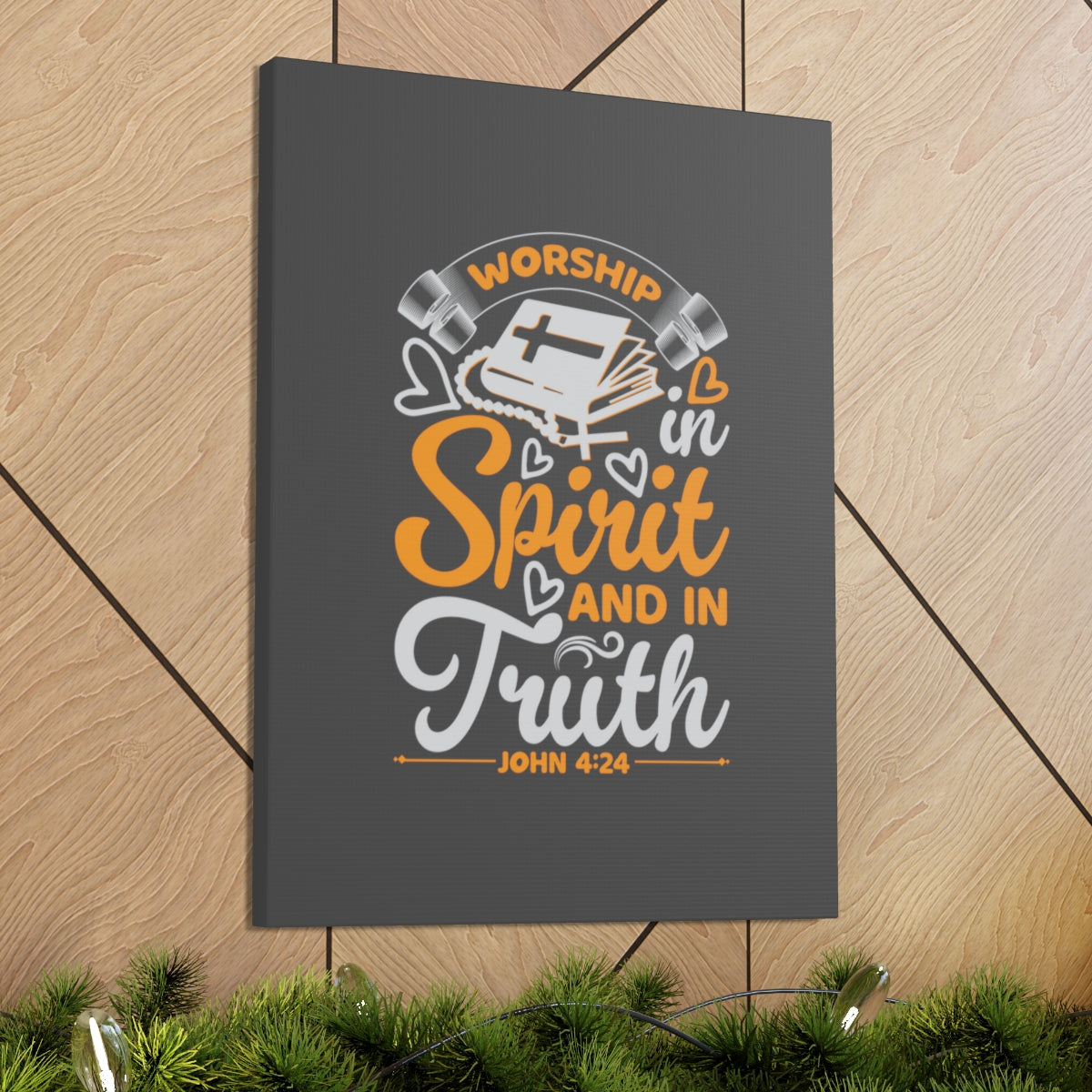 Scripture Walls In Spirit And In Truth John 4:24 Orange Bible Verse Canvas Christian Wall Art Ready to Hang Unframed-Express Your Love Gifts