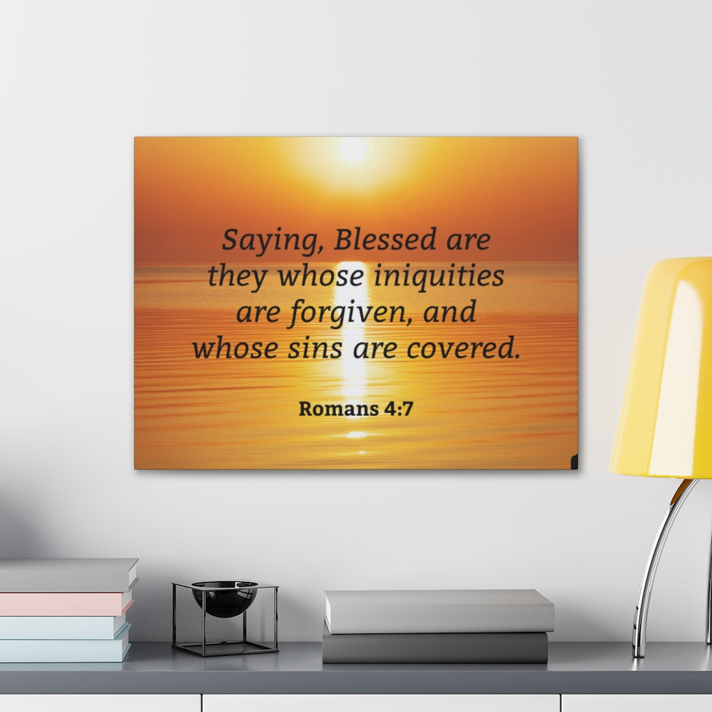 Scripture Walls Iniquities Are Forgiven Romans 4:7 Bible Verse Canvas Christian Wall Art Ready to Hang Unframed-Express Your Love Gifts