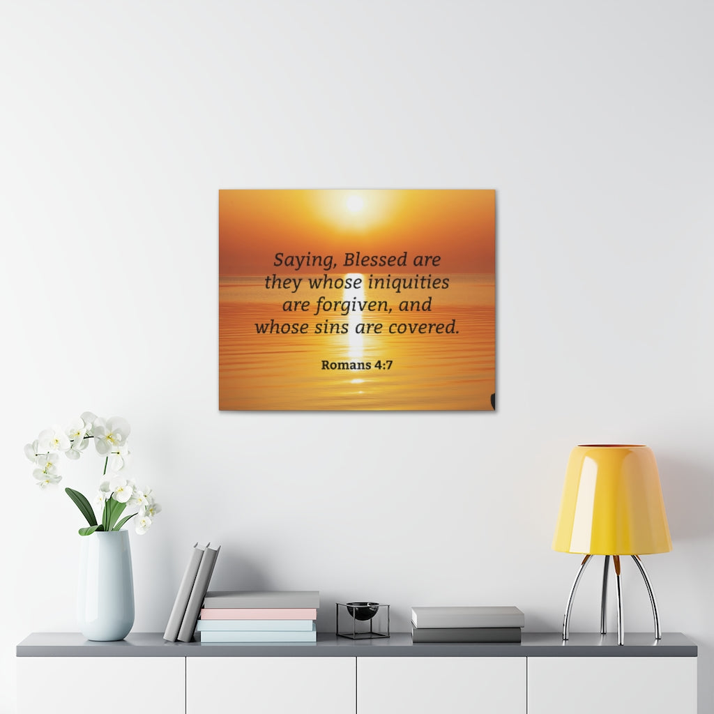 Scripture Walls Iniquities Are Forgiven Romans 4:7 Bible Verse Canvas Christian Wall Art Ready to Hang Unframed-Express Your Love Gifts