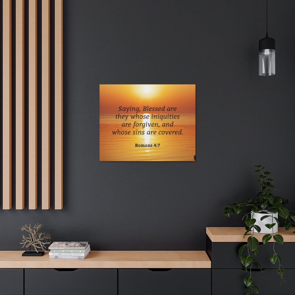 Scripture Walls Iniquities Are Forgiven Romans 4:7 Bible Verse Canvas Christian Wall Art Ready to Hang Unframed-Express Your Love Gifts