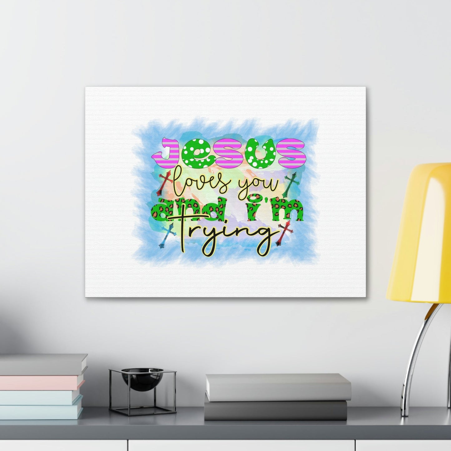 Jesus Loves You John 15:12 Blue Square Christian Wall Art Bible Verse Print Ready to Hang Unframed-Express Your Love Gifts