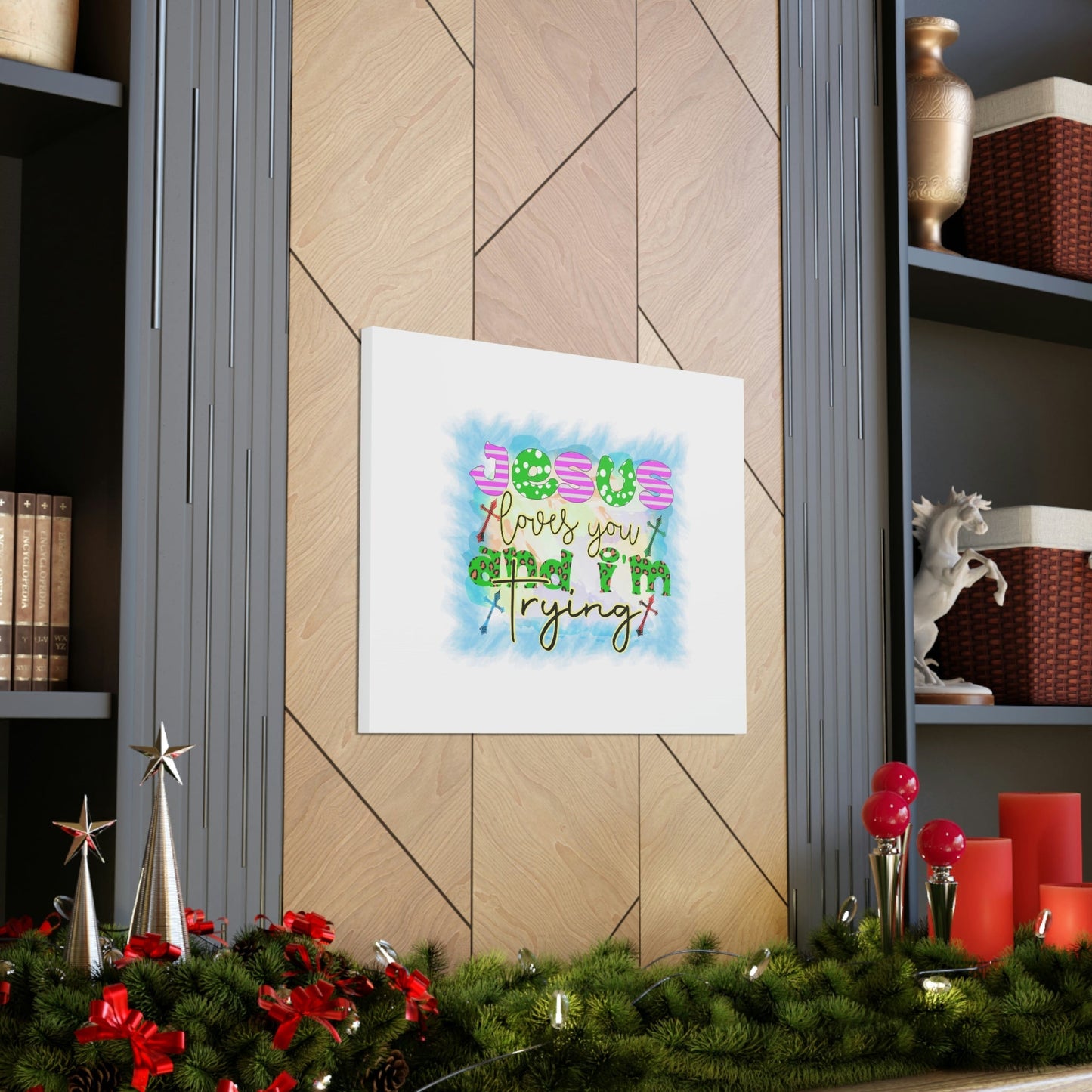 Jesus Loves You John 15:12 Blue Square Christian Wall Art Bible Verse Print Ready to Hang Unframed-Express Your Love Gifts