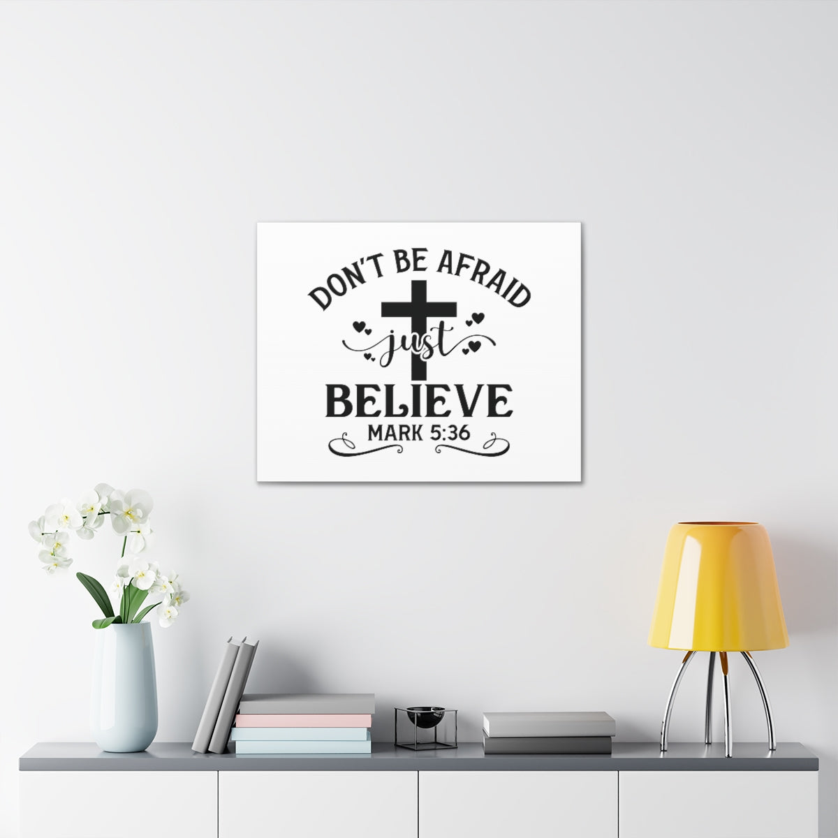 Scripture Walls Just Believe Mark 5:36 Cross Bible Verse Canvas Christian Wall Art Ready to Hang Unframed-Express Your Love Gifts