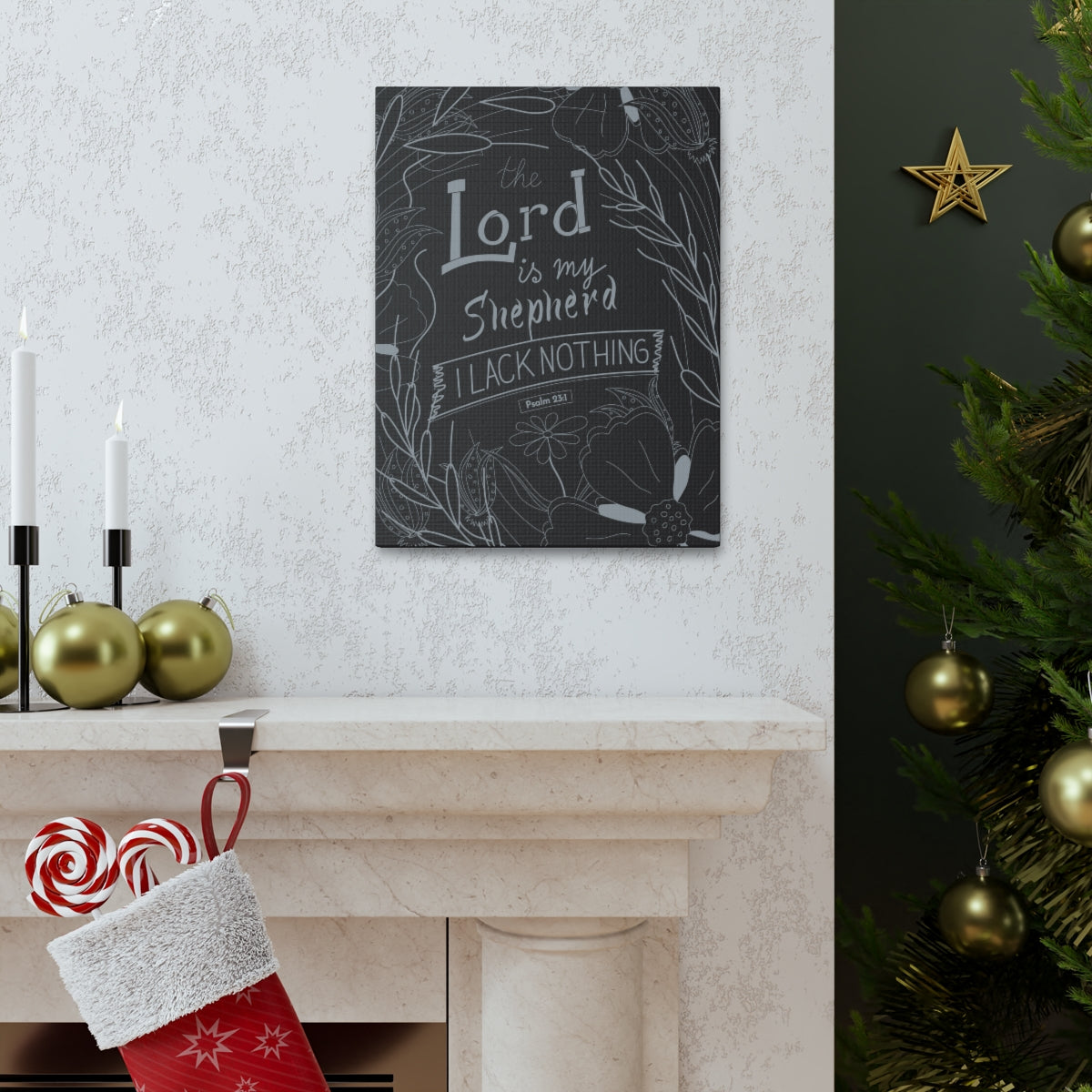 Scripture Walls Lord Is My Shepherd Psalm 23:1 Bible Verse Canvas Christian Wall Art Ready to Hang Unframed-Express Your Love Gifts