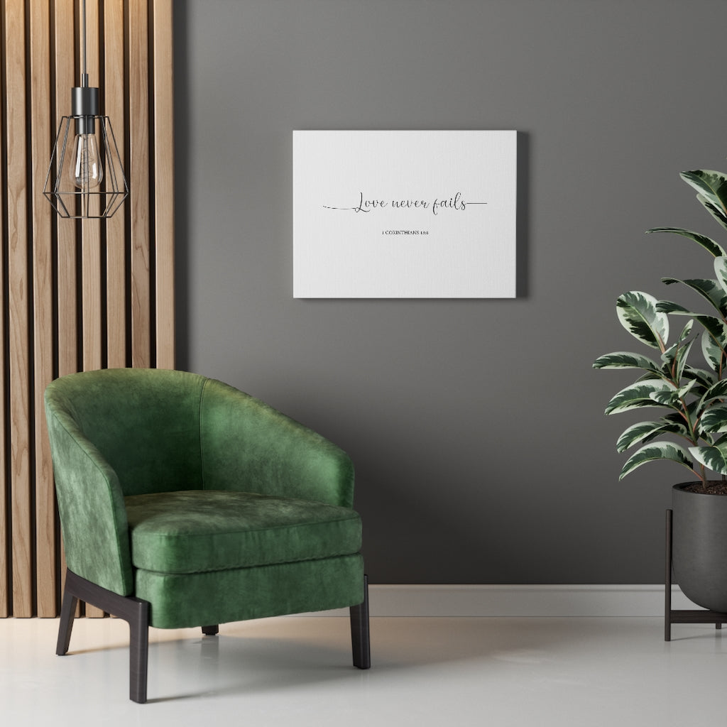 Love Never Fails Line 1 Corinthians 13:8 Bible Verse Canvas Christian Wall Art Ready to Hang Unframed-Express Your Love Gifts