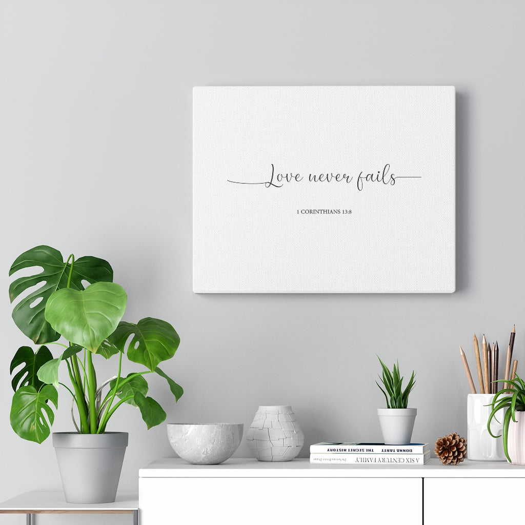 Love Never Fails Line 1 Corinthians 13:8 Bible Verse Canvas Christian Wall Art Ready to Hang Unframed-Express Your Love Gifts