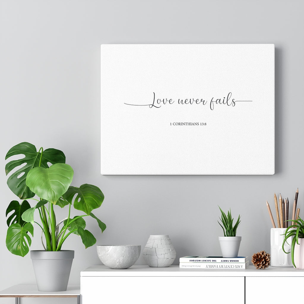 Love Never Fails Line 1 Corinthians 13:8 Bible Verse Canvas Christian Wall Art Ready to Hang Unframed-Express Your Love Gifts