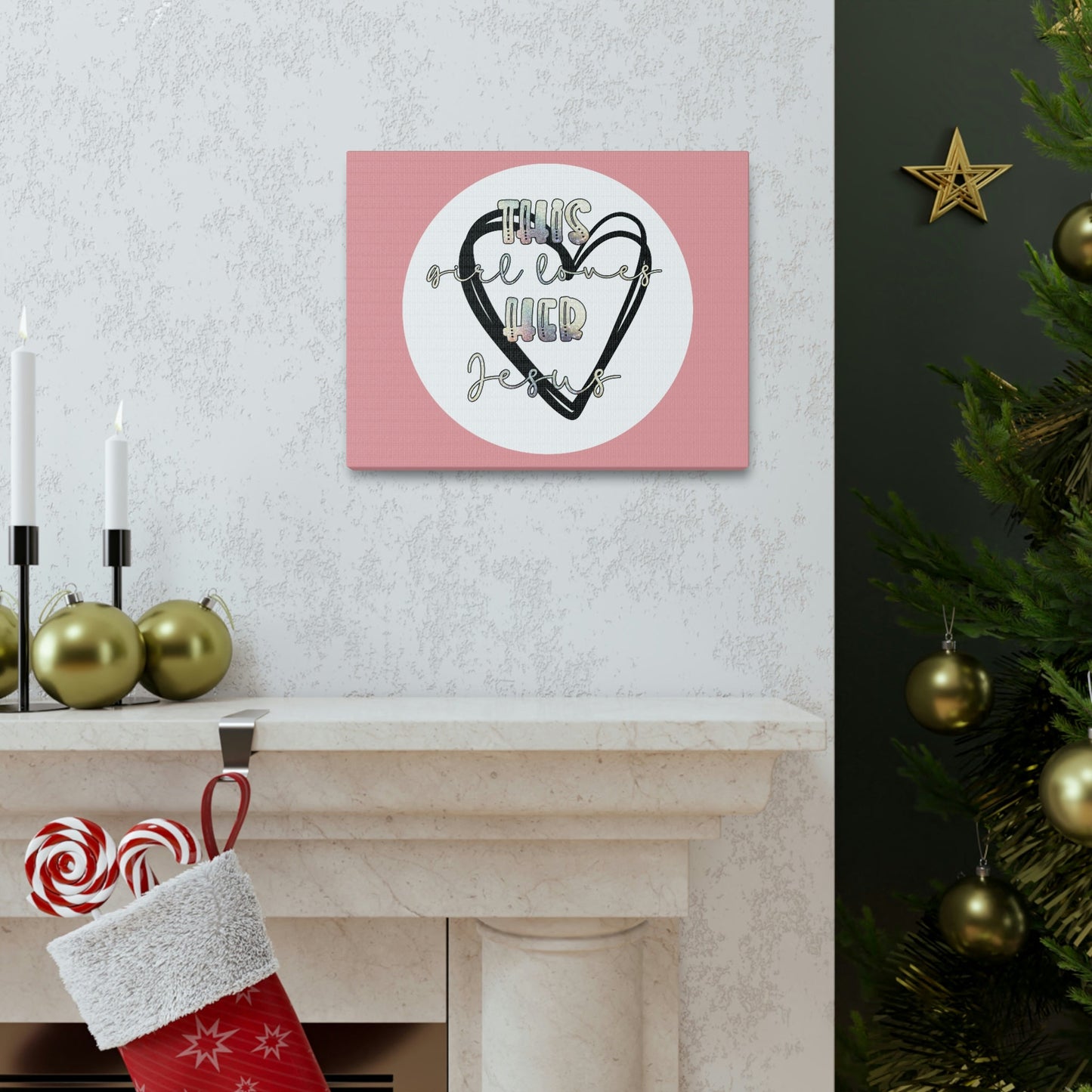 Scripture Walls Loves Her Jesus John 14:21 Heart Black Bible Canvas Christian Wall Art Ready to Hang Unframed-Express Your Love Gifts