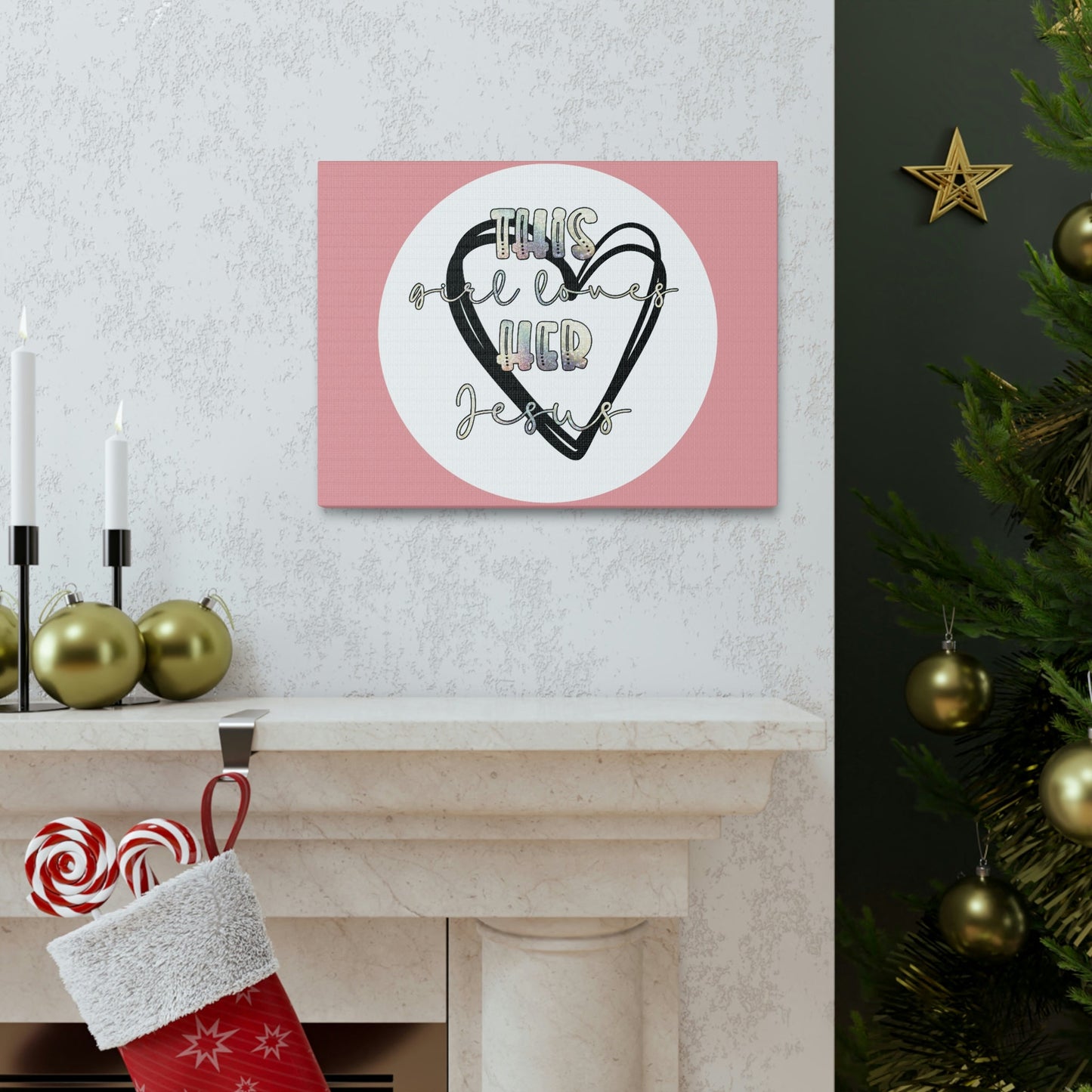 Scripture Walls Loves Her Jesus John 14:21 Heart Black Bible Canvas Christian Wall Art Ready to Hang Unframed-Express Your Love Gifts
