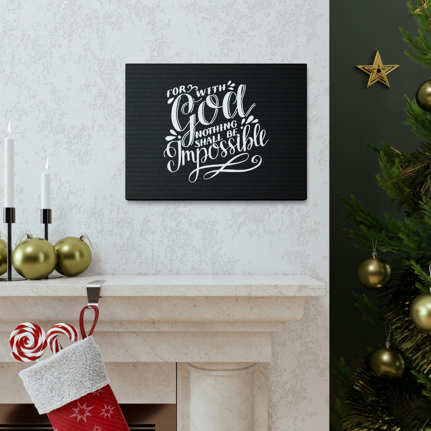 Nothing Shall Be Impossible Luke 1:37 Calligraphy Christian Wall Art Bible Verse Print Ready to Hang Unframed-Express Your Love Gifts