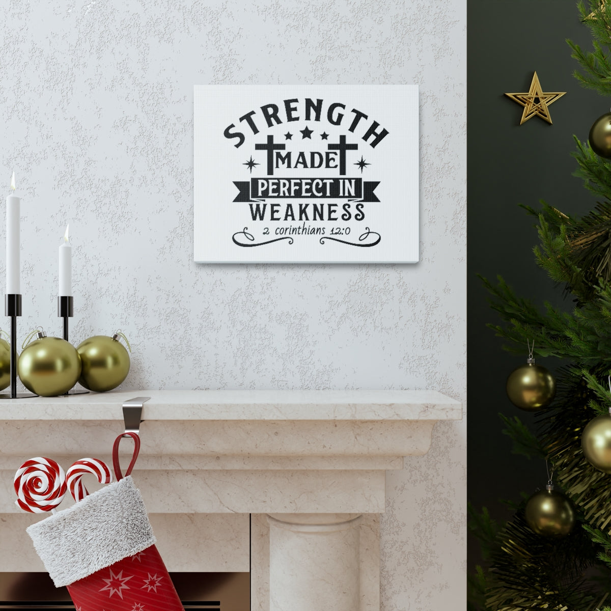 Scripture Walls Perfect In Weakness 2 Corinthians 12:0 Stars Bible Verse Canvas Christian Wall Art Ready to Hang Unframed-Express Your Love Gifts