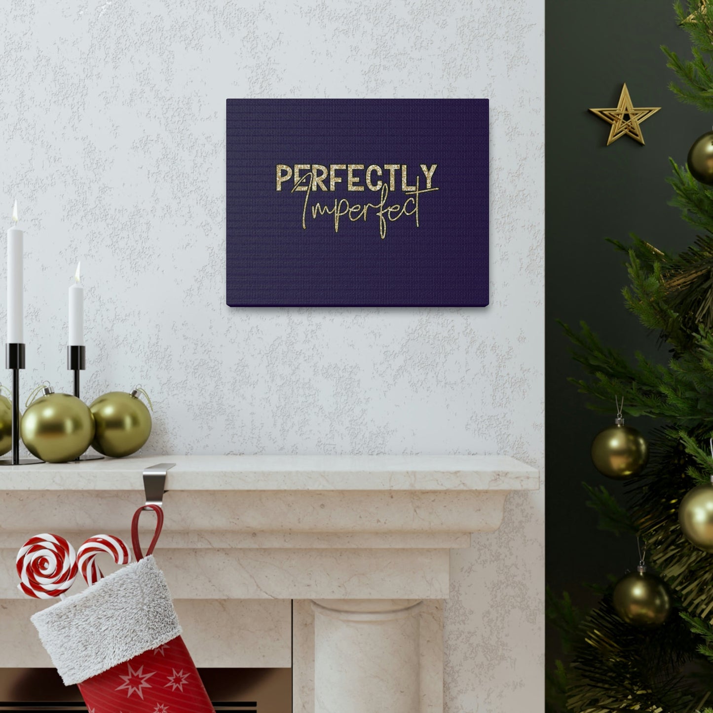 Scripture Walls Perfectly Imperfect Genesis 1:27 Gold Glitter Purple Bible Canvas Christian Wall Art Ready to Hang Unframed-Express Your Love Gifts