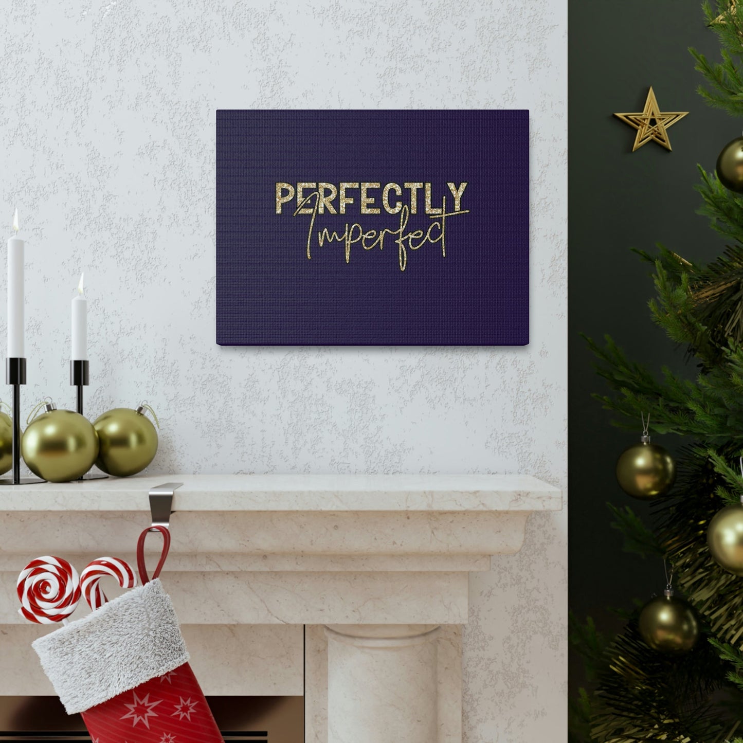 Scripture Walls Perfectly Imperfect Genesis 1:27 Gold Glitter Purple Bible Canvas Christian Wall Art Ready to Hang Unframed-Express Your Love Gifts