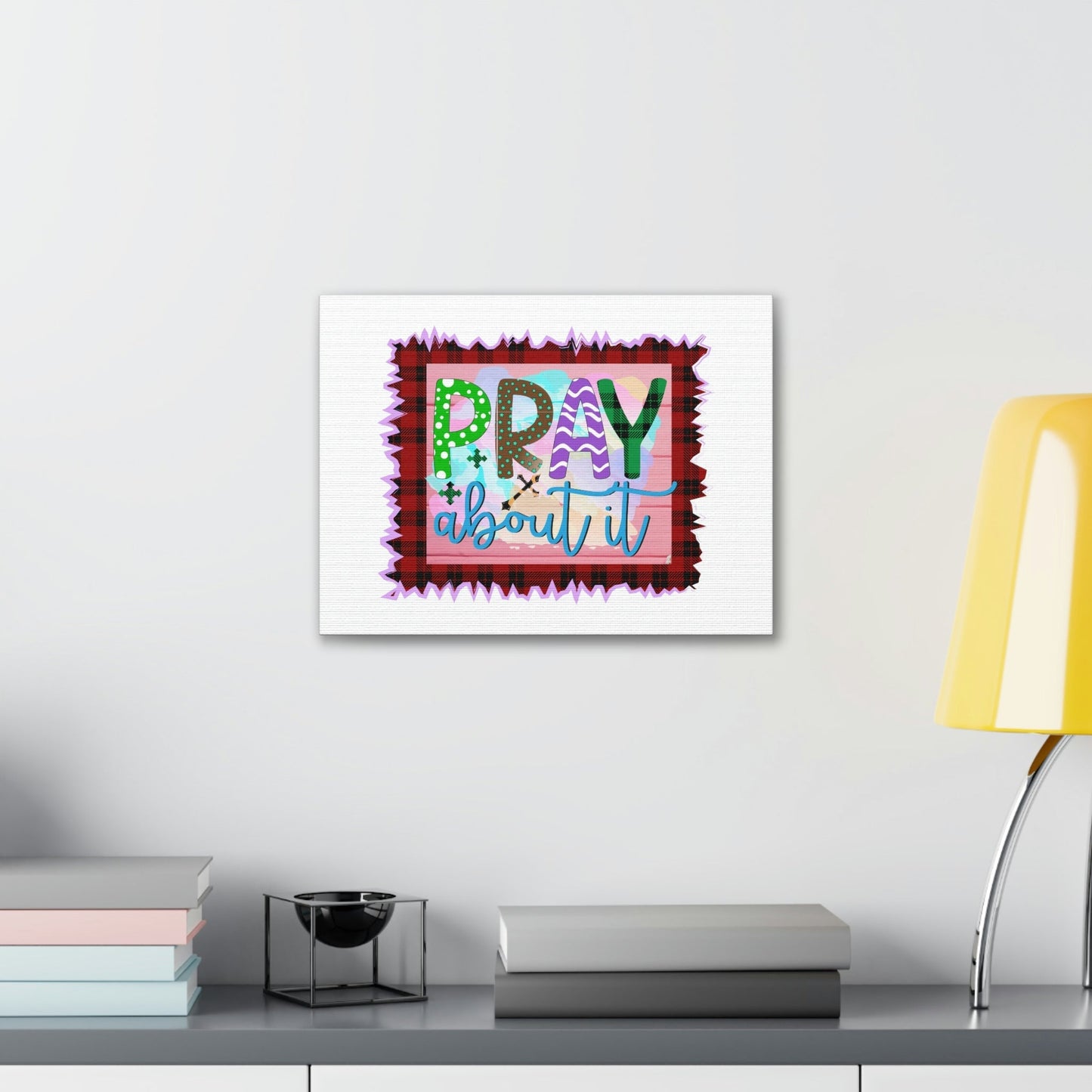 Pray About It Mark 11:24 Red Checkered Christian Wall Art Bible Verse Print Ready to Hang Unframed-Express Your Love Gifts