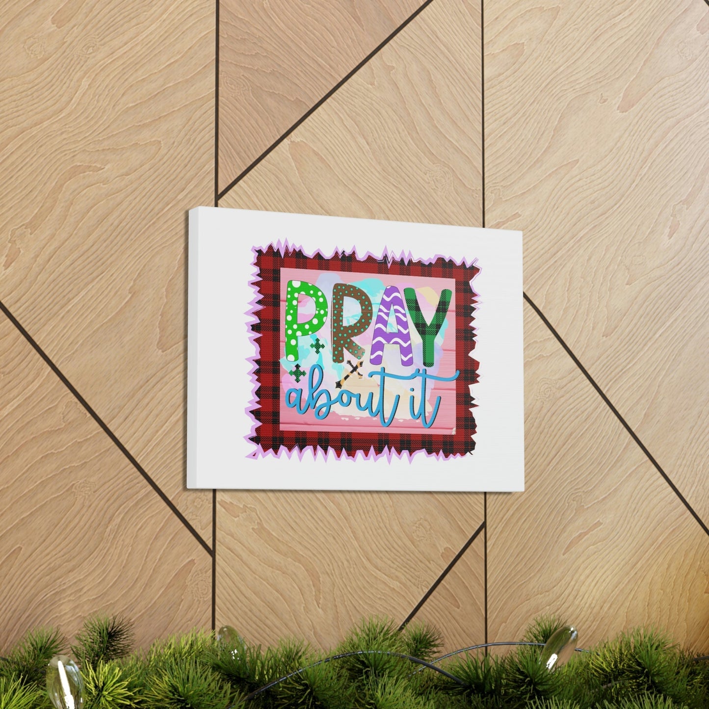 Pray About It Mark 11:24 Red Checkered Christian Wall Art Bible Verse Print Ready to Hang Unframed-Express Your Love Gifts