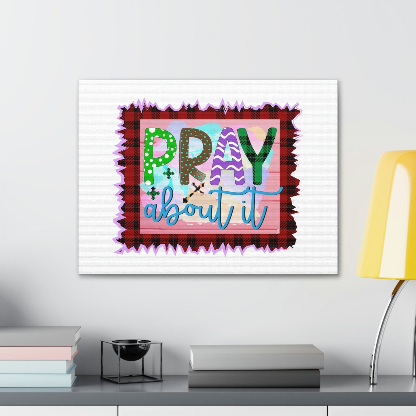 Pray About It Mark 11:24 Red Checkered Christian Wall Art Bible Verse Print Ready to Hang Unframed-Express Your Love Gifts
