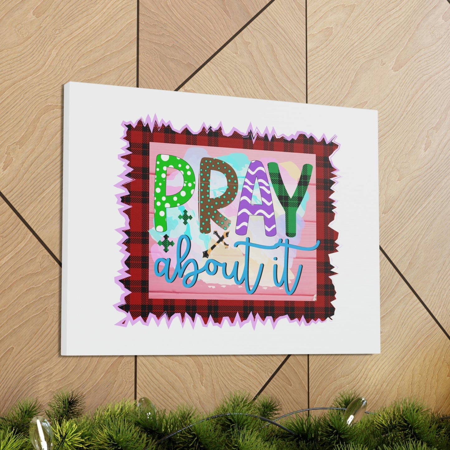Pray About It Mark 11:24 Red Checkered Christian Wall Art Bible Verse Print Ready to Hang Unframed-Express Your Love Gifts