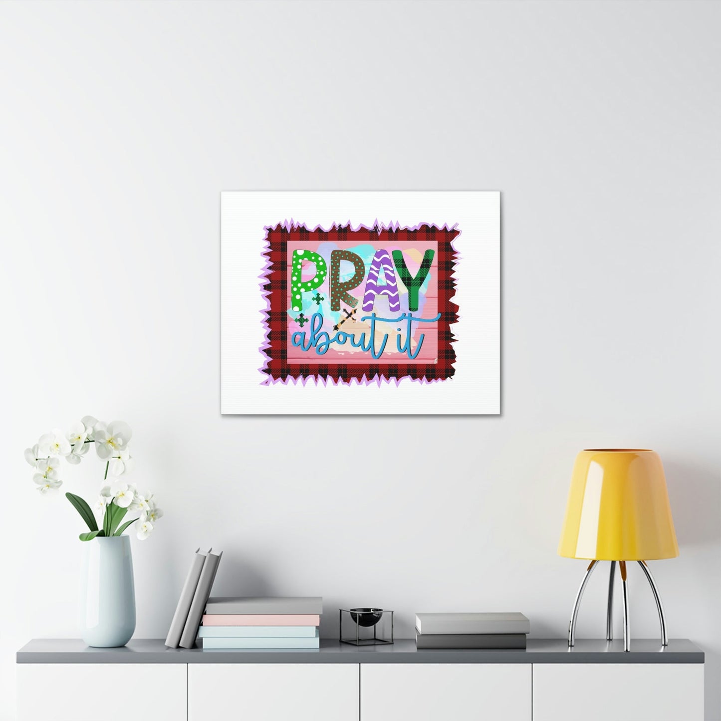 Pray About It Mark 11:24 Red Checkered Christian Wall Art Bible Verse Print Ready to Hang Unframed-Express Your Love Gifts