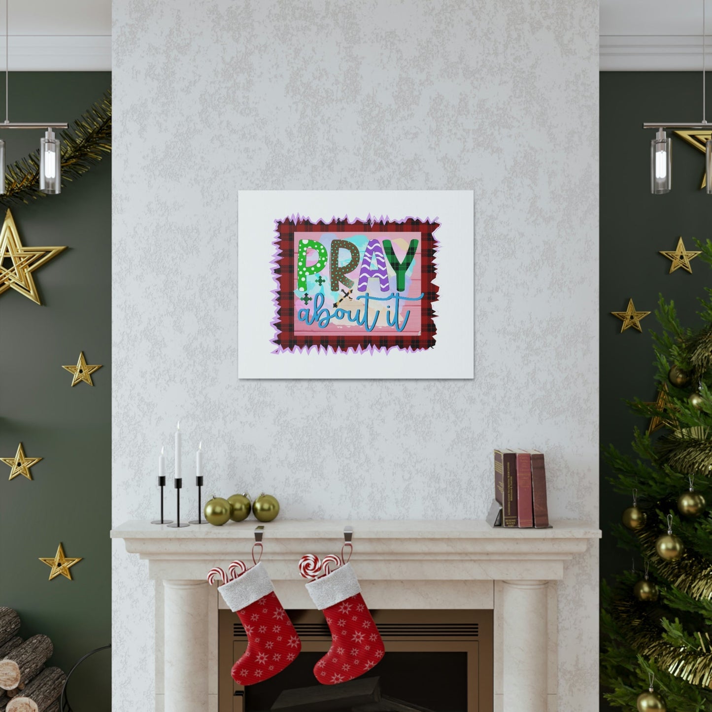 Pray About It Mark 11:24 Red Checkered Christian Wall Art Bible Verse Print Ready to Hang Unframed-Express Your Love Gifts