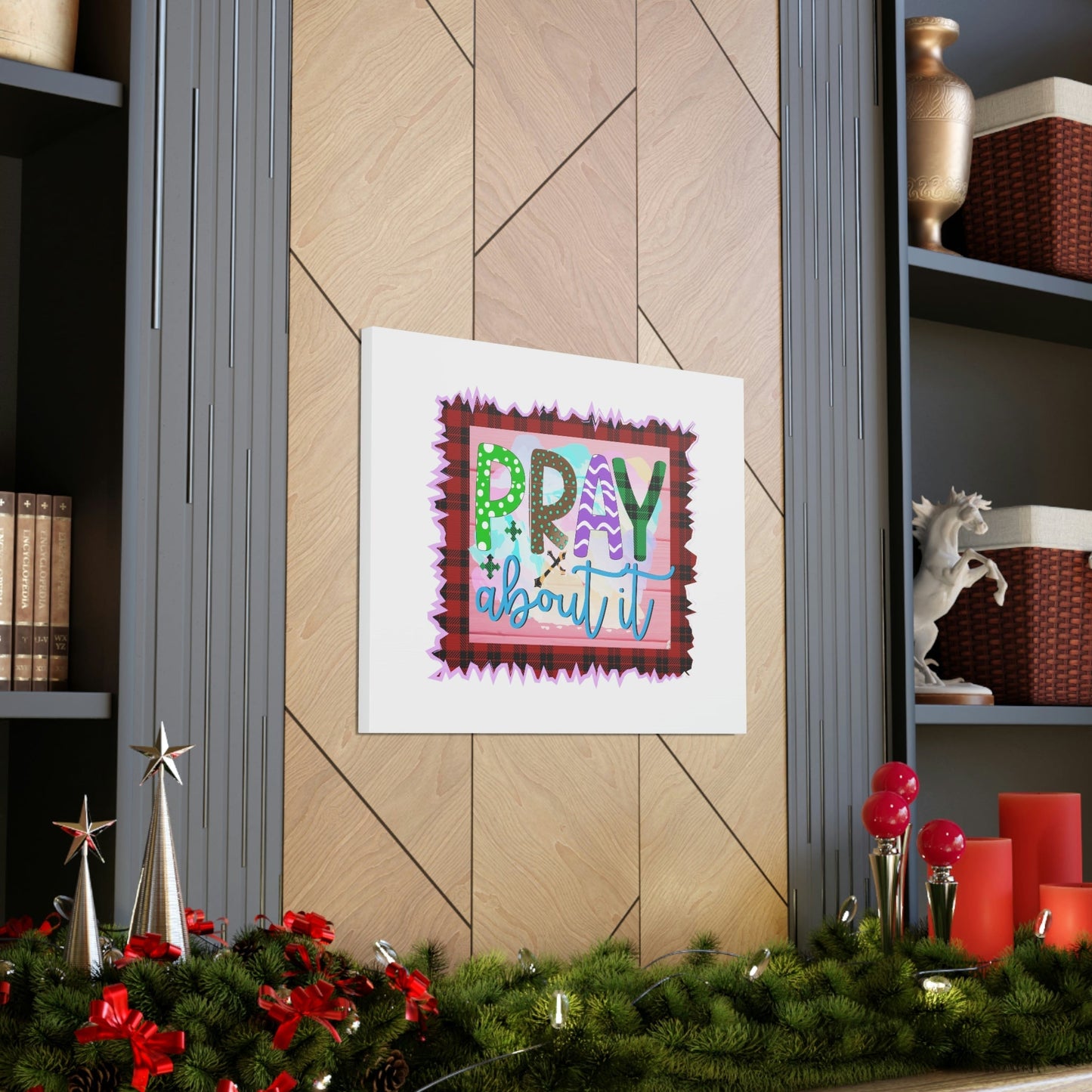 Pray About It Mark 11:24 Red Checkered Christian Wall Art Bible Verse Print Ready to Hang Unframed-Express Your Love Gifts