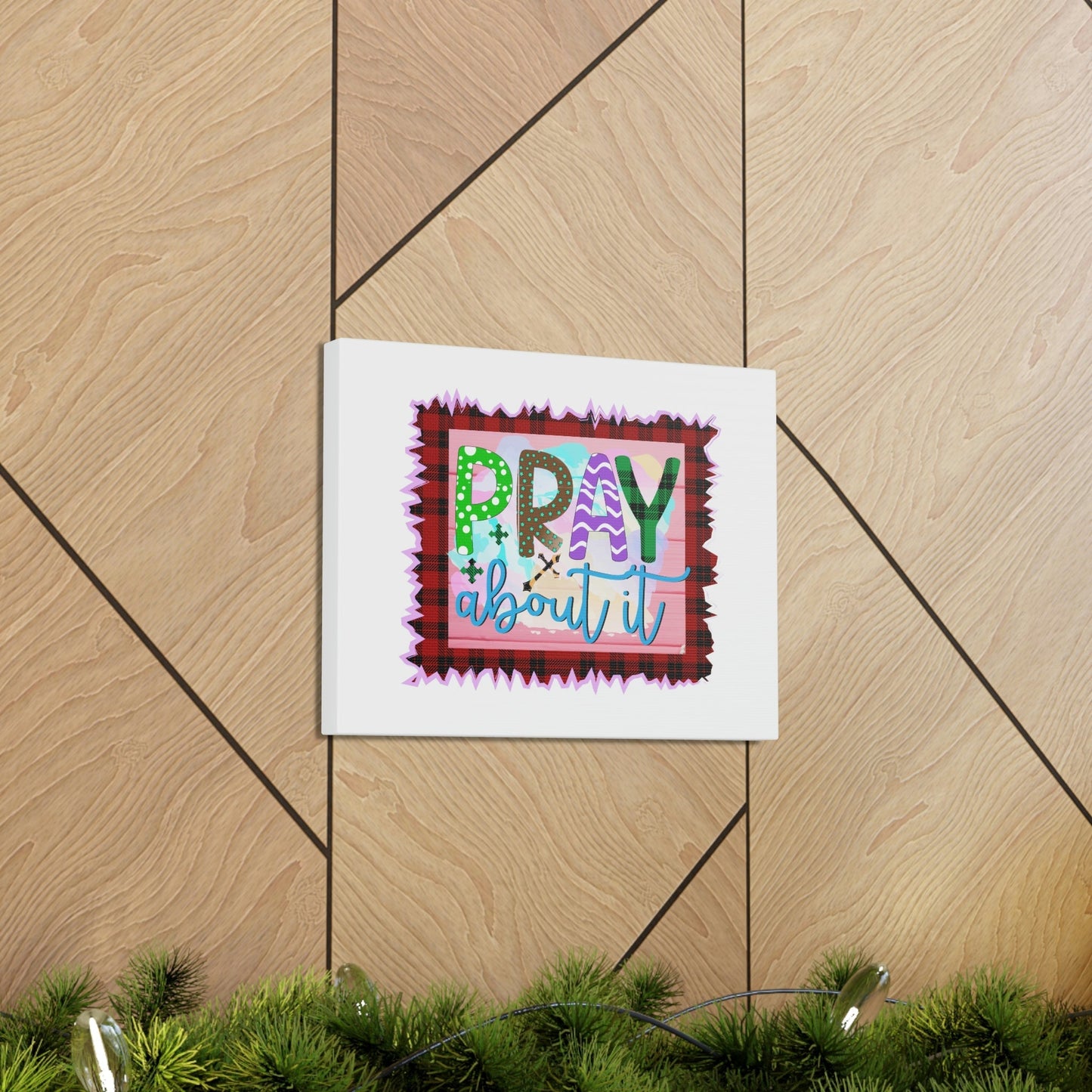 Pray About It Mark 11:24 Red Checkered Christian Wall Art Bible Verse Print Ready to Hang Unframed-Express Your Love Gifts