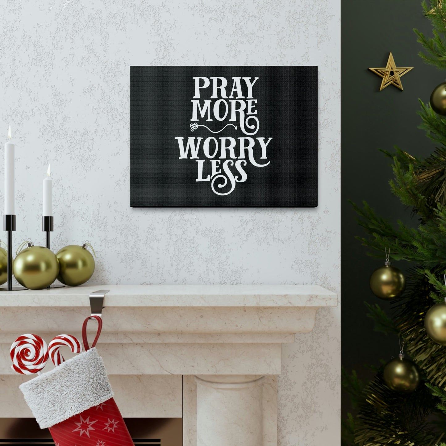 Pray More, Worry Less Philippians 4:6 Curvy Arrow Christian Wall Art Bible Verse Print Ready to Hang Unframed-Express Your Love Gifts