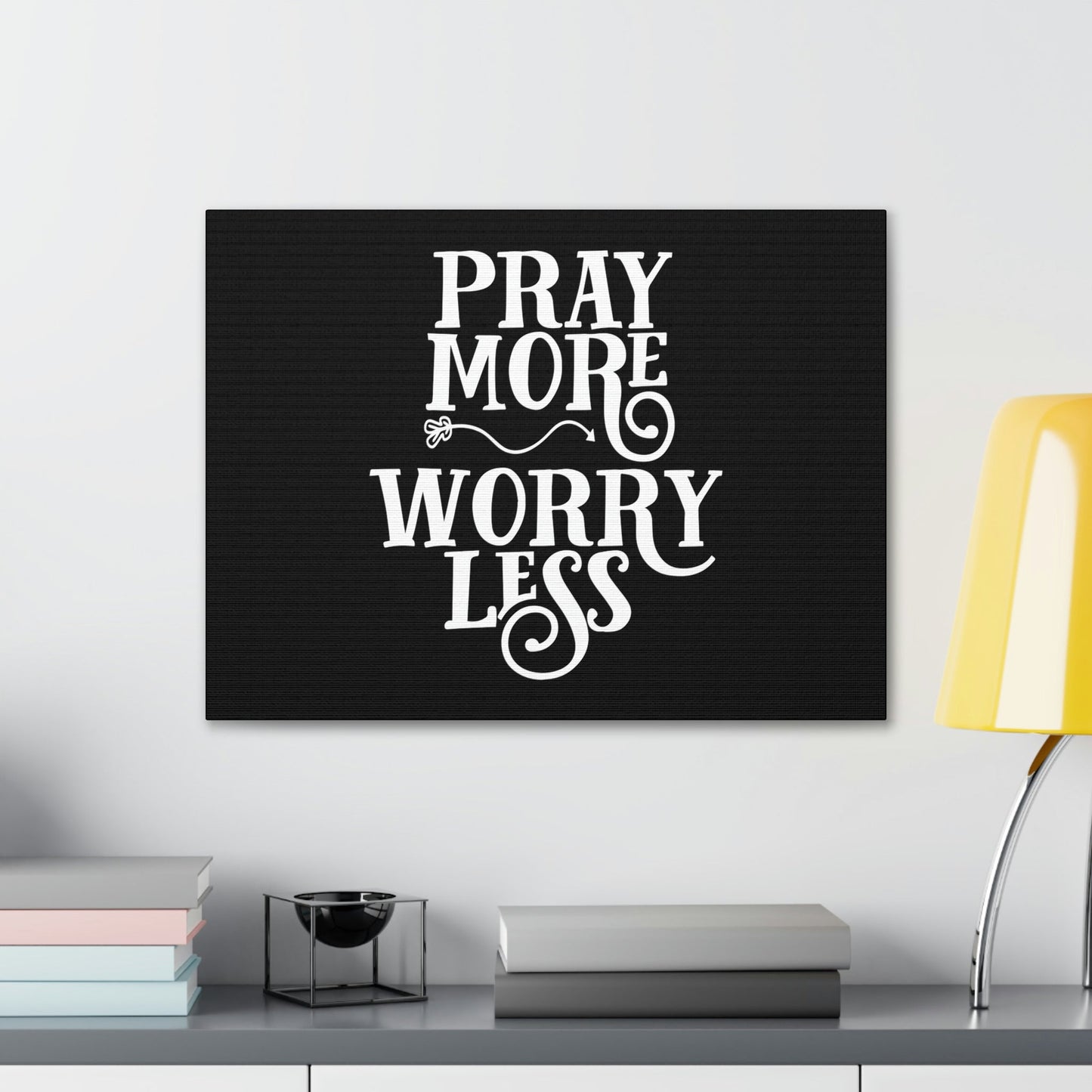 Pray More, Worry Less Philippians 4:6 Curvy Arrow Christian Wall Art Bible Verse Print Ready to Hang Unframed-Express Your Love Gifts
