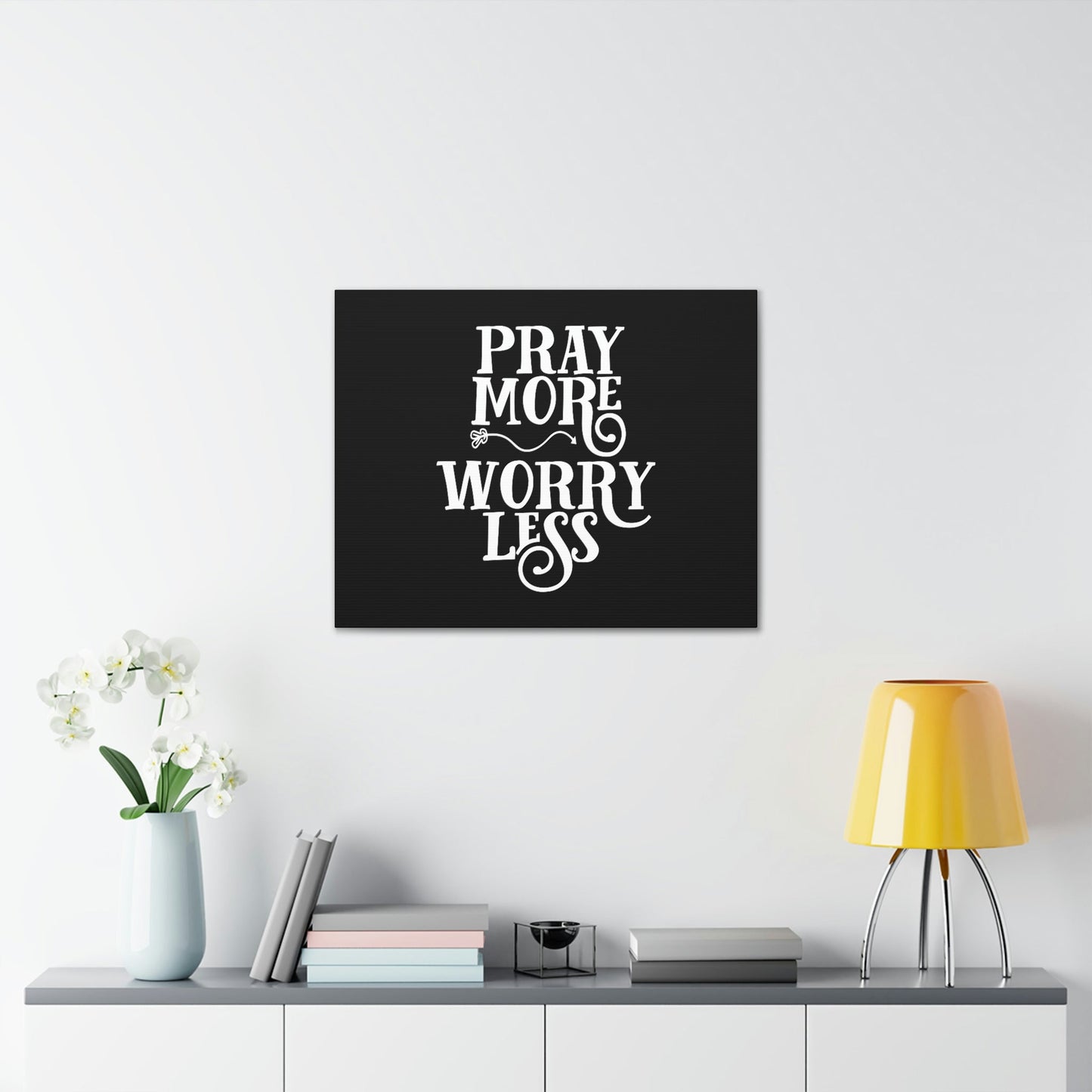Pray More, Worry Less Philippians 4:6 Curvy Arrow Christian Wall Art Bible Verse Print Ready to Hang Unframed-Express Your Love Gifts