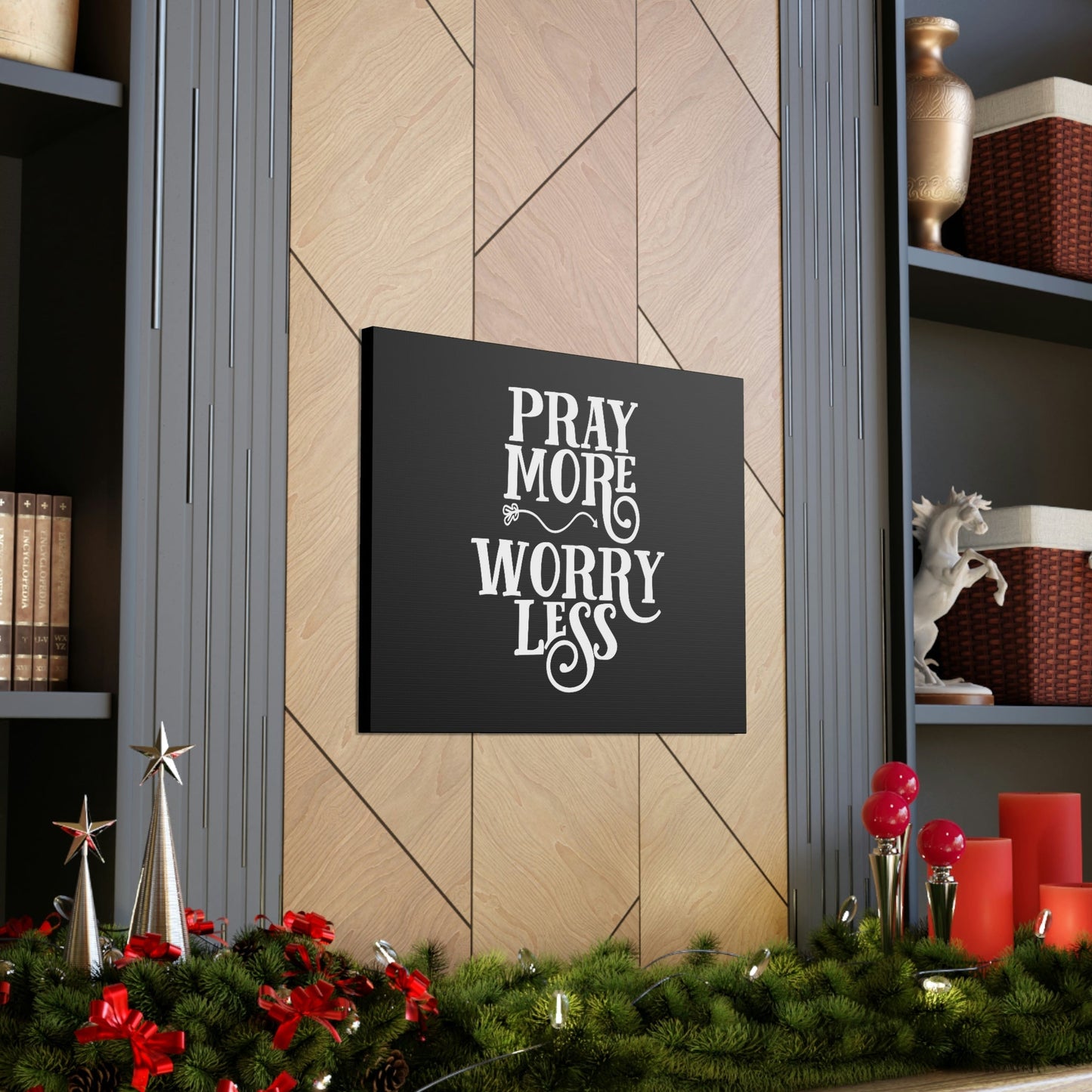 Pray More, Worry Less Philippians 4:6 Curvy Arrow Christian Wall Art Bible Verse Print Ready to Hang Unframed-Express Your Love Gifts