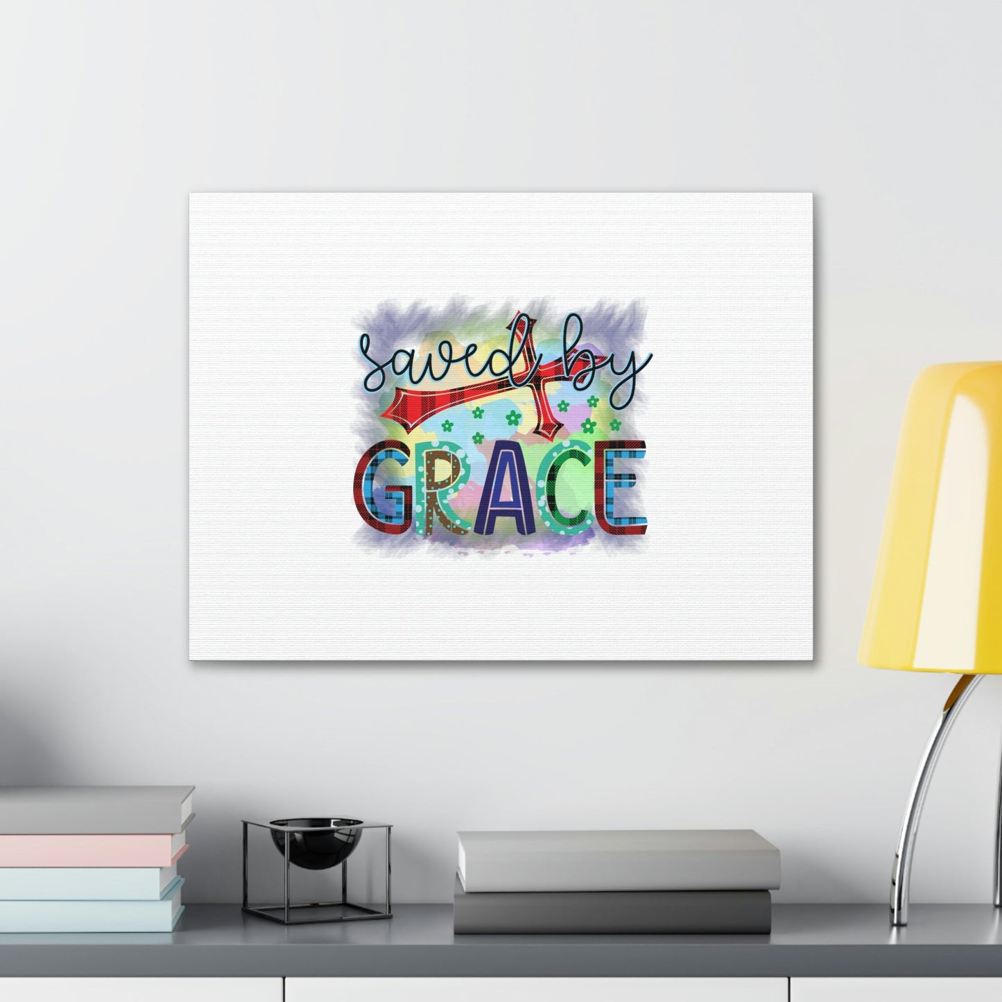 Saved By Grace Ephesians 2:8-9 Gray Square Christian Wall Art Bible Verse Print Ready to Hang Unframed-Express Your Love Gifts