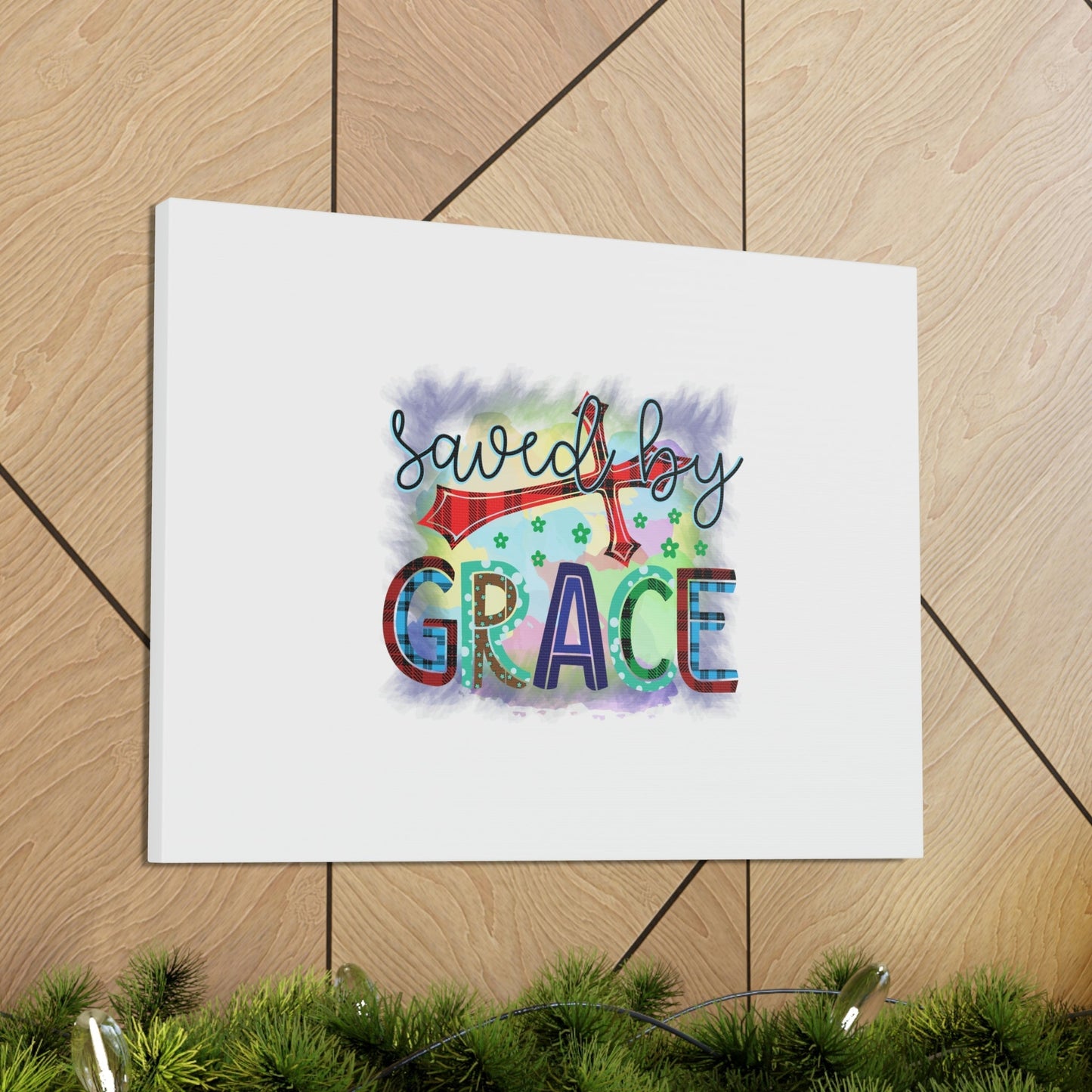 Saved By Grace Ephesians 2:8-9 Gray Square Christian Wall Art Bible Verse Print Ready to Hang Unframed-Express Your Love Gifts