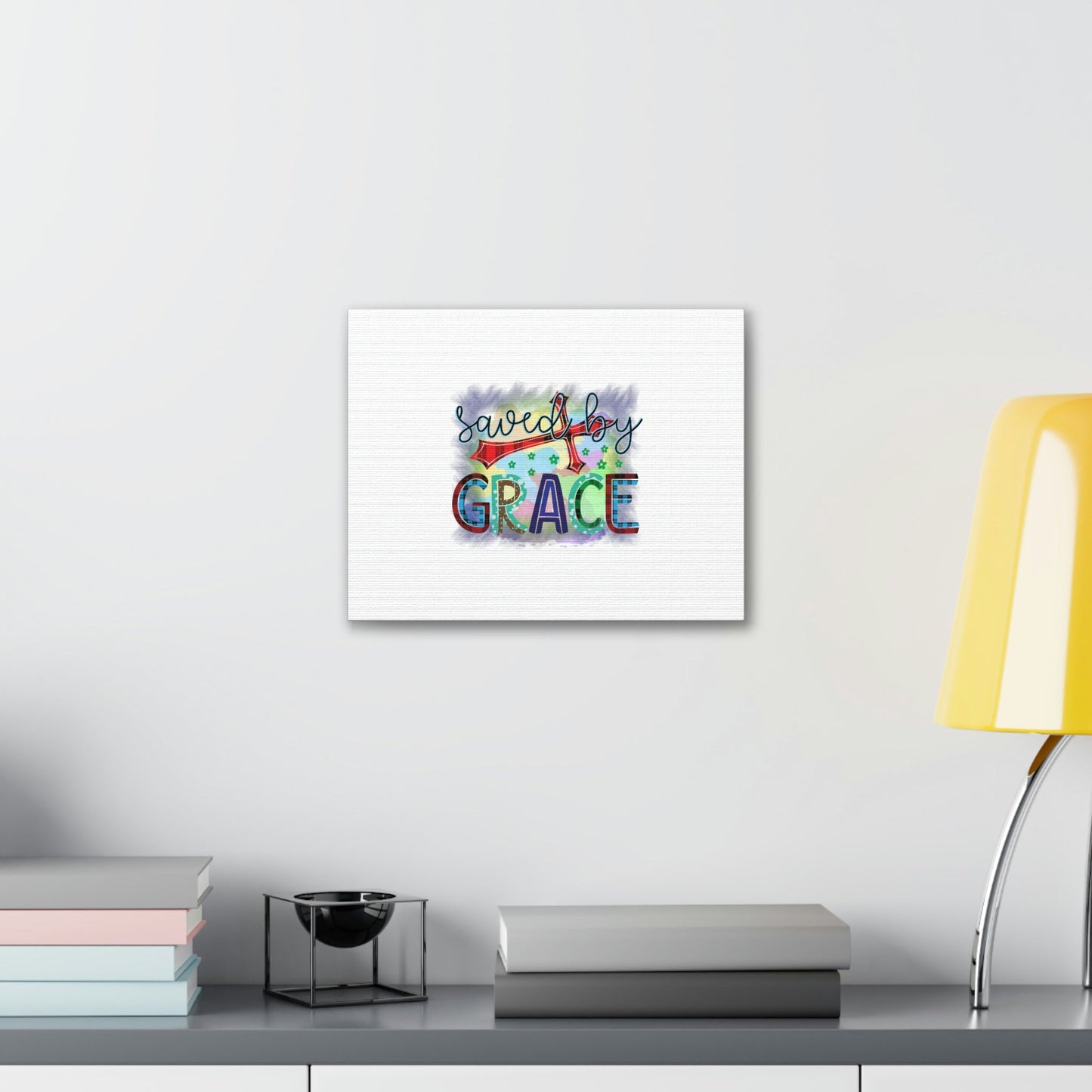 Saved By Grace Ephesians 2:8-9 Gray Square Christian Wall Art Bible Verse Print Ready to Hang Unframed-Express Your Love Gifts