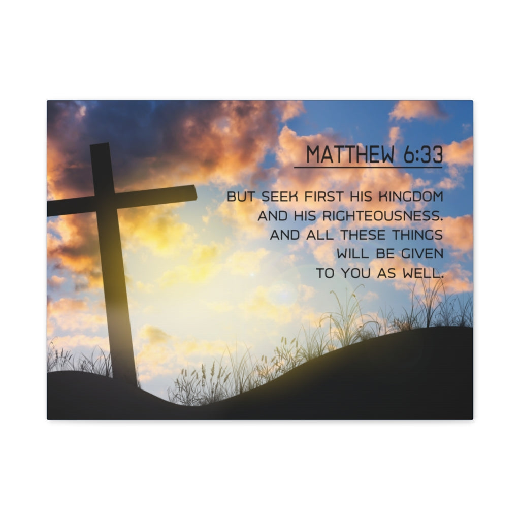 Seek First Matthew 6:33 Bible Verse Canvas Christian Wall Art Ready to Hang Unframed-Express Your Love Gifts