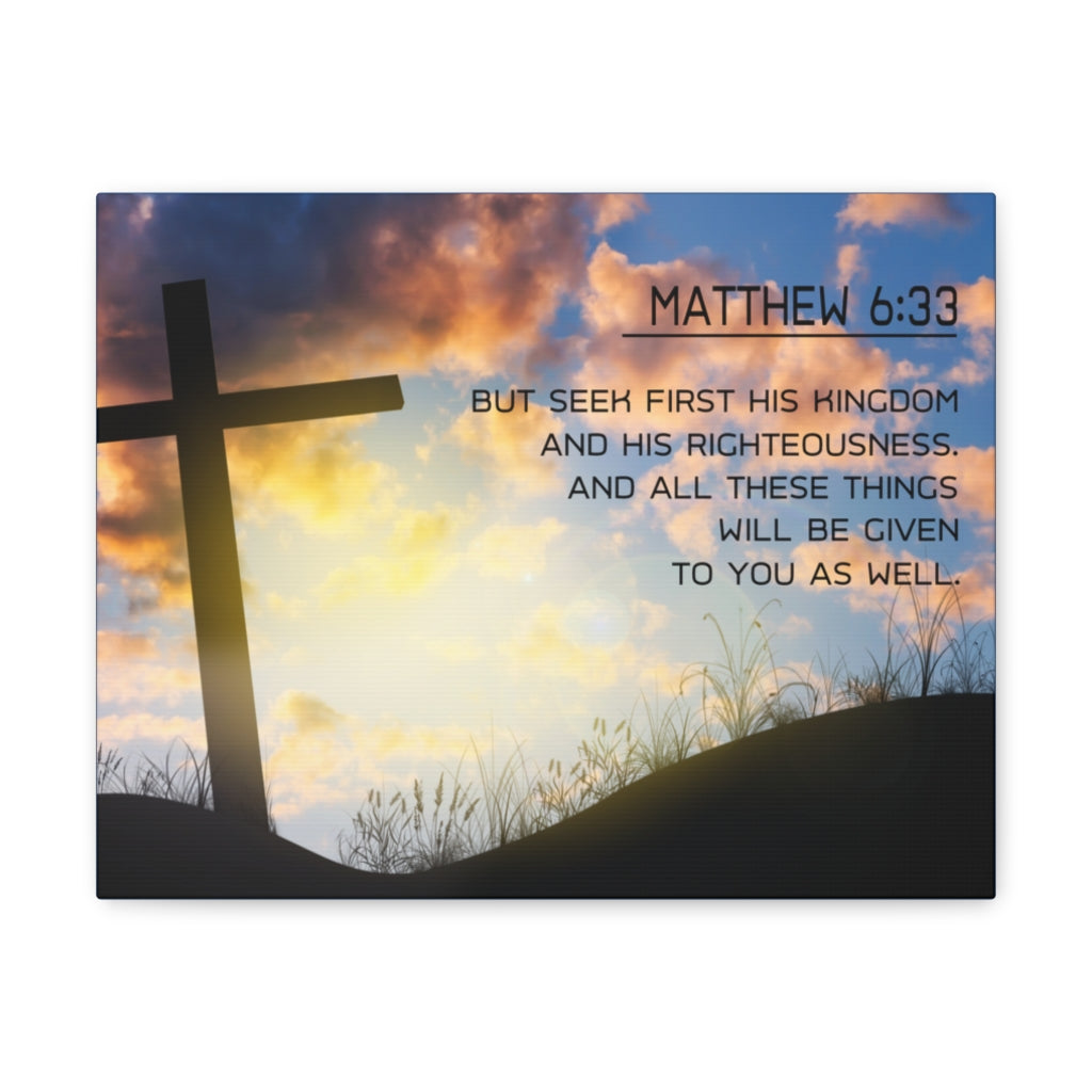 Seek First Matthew 6:33 Bible Verse Canvas Christian Wall Art Ready to Hang Unframed-Express Your Love Gifts