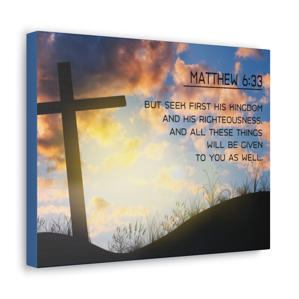 Seek First Matthew 6:33 Bible Verse Canvas Christian Wall Art Ready to Hang Unframed-Express Your Love Gifts