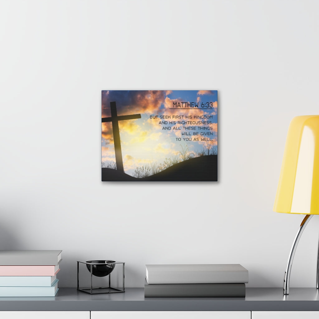 Seek First Matthew 6:33 Bible Verse Canvas Christian Wall Art Ready to Hang Unframed-Express Your Love Gifts
