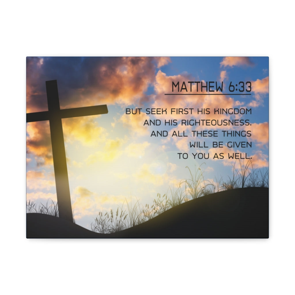 Seek First Matthew 6:33 Bible Verse Canvas Christian Wall Art Ready to Hang Unframed-Express Your Love Gifts