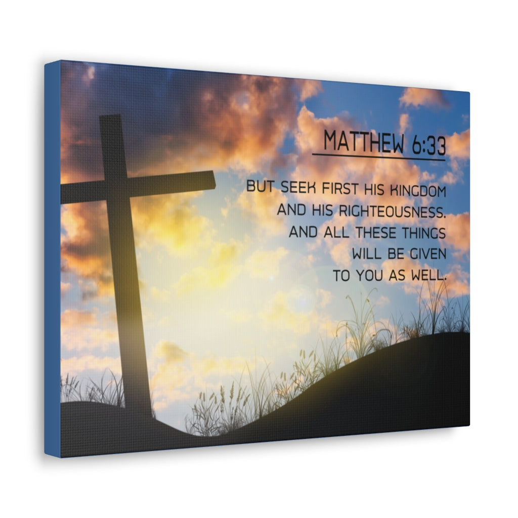 Seek First Matthew 6:33 Bible Verse Canvas Christian Wall Art Ready to Hang Unframed-Express Your Love Gifts